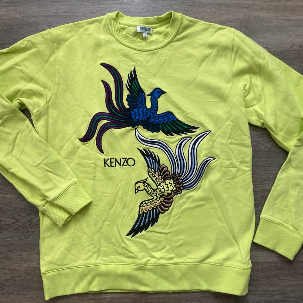 Kenzo Bright Yellow Sweater with Embroidered Birds